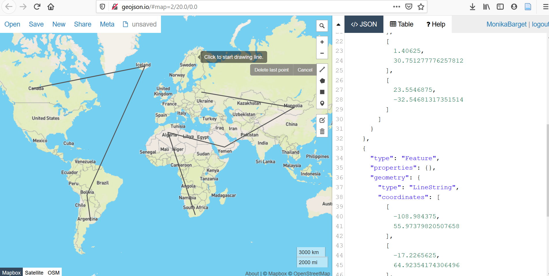 Screenshot: Raw GeoJSON code view