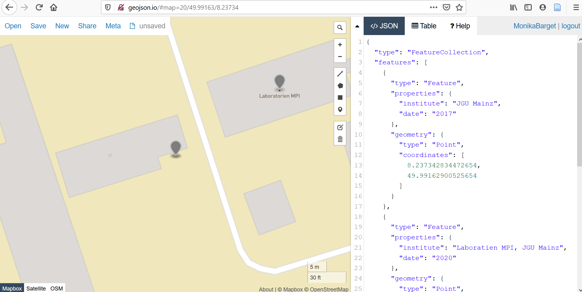 Screenshot: Points with attribute data